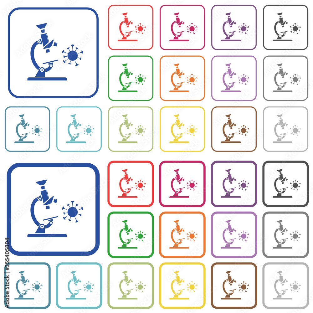 Microscope and virus outlined flat color icons Microscope and virus outlined flat color icons