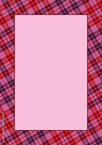 card frame for diploma, certificate with traditional tartan ornament girls lipstick red pink colors