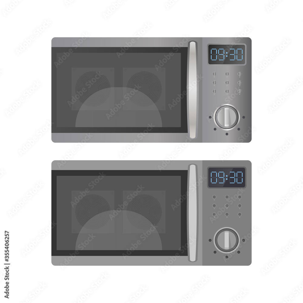 Set of Microwaves in a realistic and flat style. Kitchen microwave oven isolated on a white background. Vector. Set of Microwaves in a realistic and flat style. Kitchen microwave oven isolated on a white background. Vector.