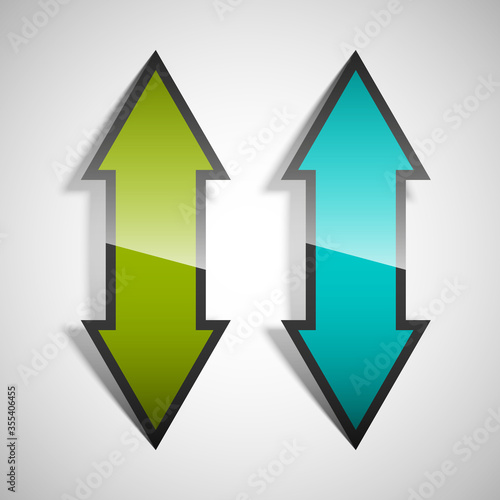 Two curved arrow. 2 direction banner shape. Trend form