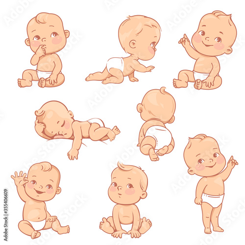 Set with cute little baby boy in diaper