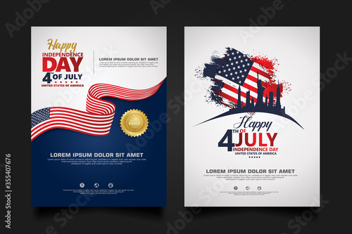 Design template of Fourth of July Independence Day, with ribbon flag abstract colors background for brochure, poster, pamphlet, flyer, cover annual report and other users. vector illustration.
