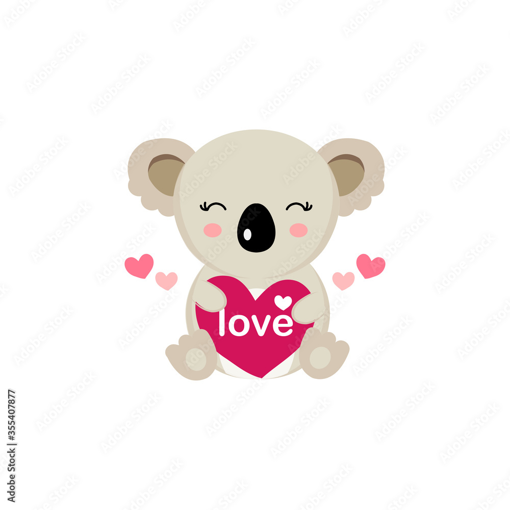 Obraz premium Happy Valentine's Day greeting card with cute koala hold big heart.