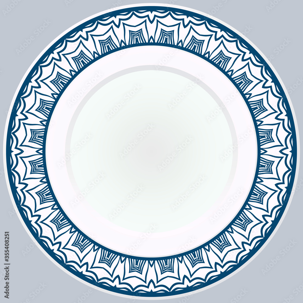 Decorative plate with round ornament in ethnic style. Fashion background with ornate dish. Vector illustration. Decorative plate with round ornament in ethnic style. Fashion background with ornate dish. Vector illustration.