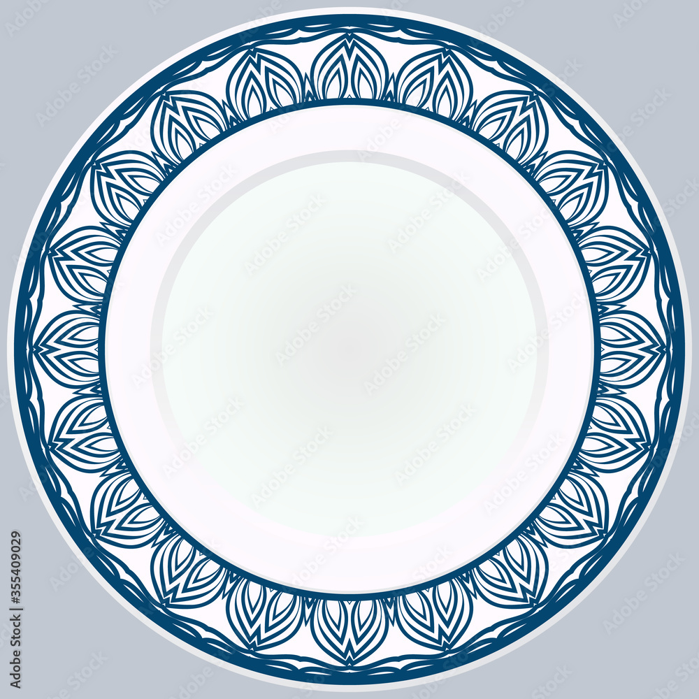Decorative plate with round ornament in ethnic style. Fashion background with ornate dish. Vector illustration. Decorative plate with round ornament in ethnic style. Fashion background with ornate dish. Vector illustration.