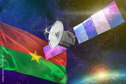 Space communications technology concept - satellite with Burkina Faso flag  3D Illustration