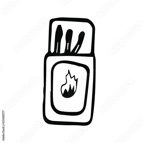 An open box of matches .  Vector illustration in Doodle style isolated on white background.