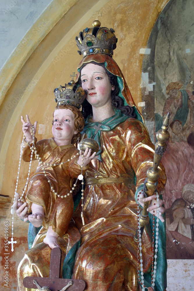 Fototapeta premium Madonna with the infant Jesus on a throne in the church of Our Lady of Jerusalem at Trski Vrh in Krapina, Croatia