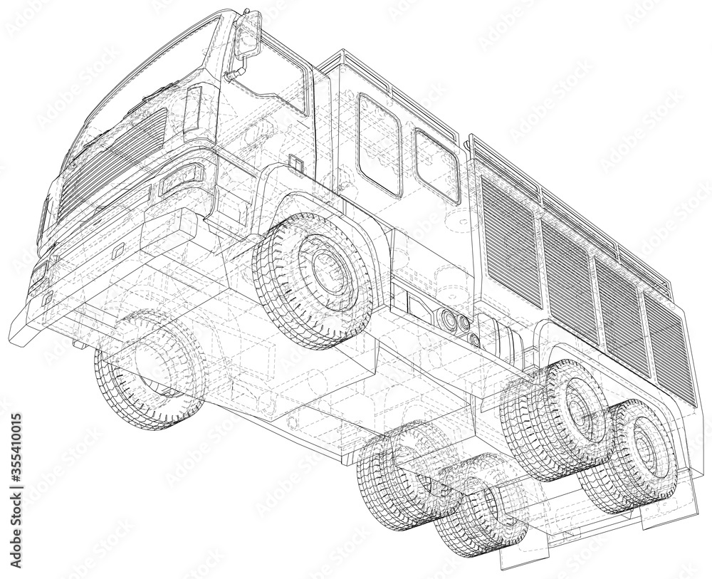 Wire Frame Fire Engine Vector Wire-frame Fire truck. The layers of visible and invisible lines ...