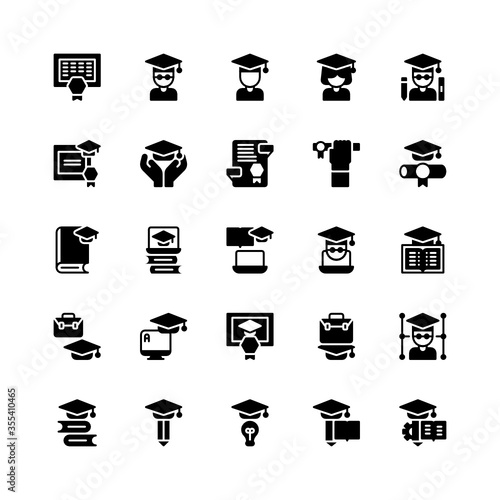 Set of graduation, graduate, success, achievement glyph style icon - vector