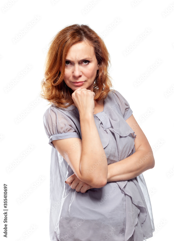 Portrait of beautiful adult woman on white background. Portrait of beautiful adult woman on white background.