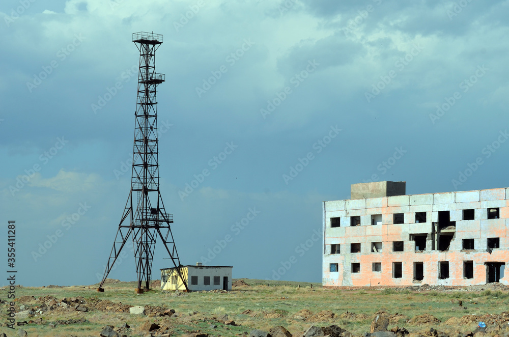 Abandoned Soviet military base in Central Asia.West Bank of Balkhash Lake Abandoned Soviet military base in Central Asia.West Bank of Balkhash Lake