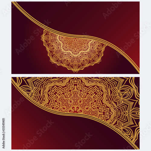 Vintage cards with Floral mandala pattern. Vector template. The front and rear side.