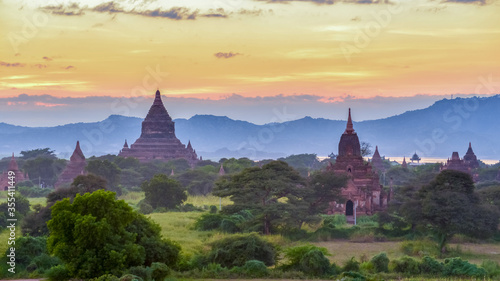 Sunrise over temples of Bagan in Myanmar