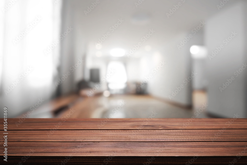 Empty desk platform indoor room house background. For product display montage.