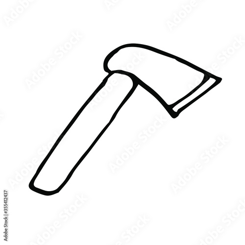 Single marching axe. Vector drawing in Doodle style. Isolated on a white background. Theme of summer design and decor.