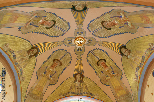 Angels, ceiling fresco in the parish church of the Assumption of the Virgin Mary in Oroslavlje, Croatia photo