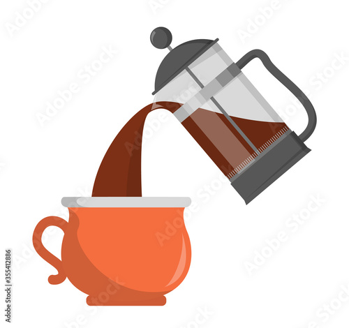 Pouring coffee from french press in the cup