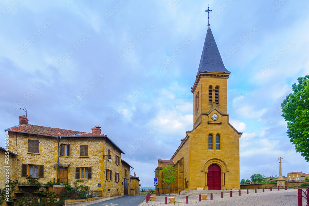 Village center and the church, in Moire, Beaujolais