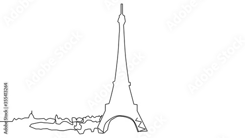 continuous line drawing of the Eiffel Tower in Paris attractions illustration