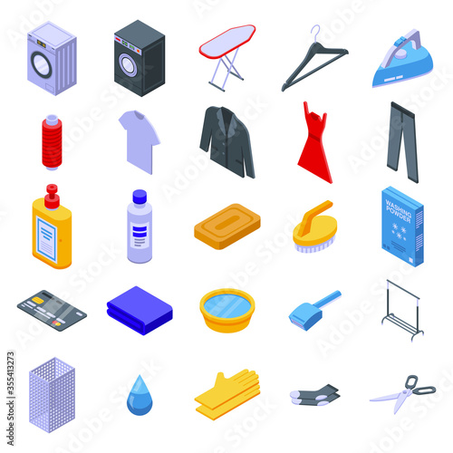 Dry cleaning icons set. Isometric set of dry cleaning vector icons for web design isolated on white background