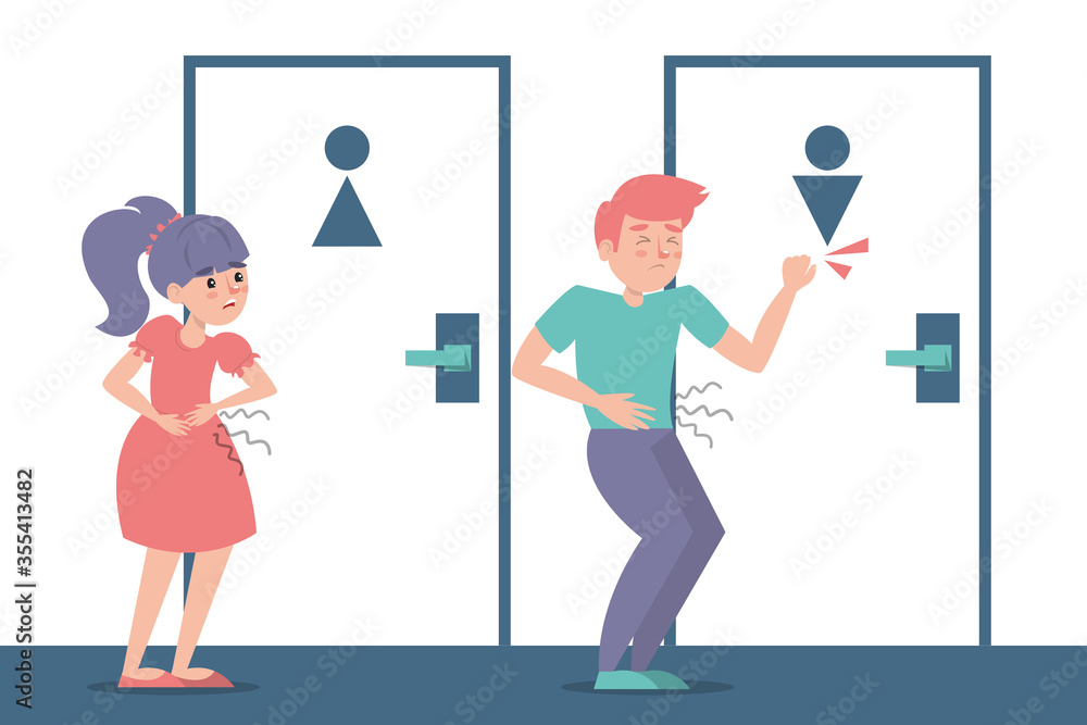 Children with a diarrhea waiting at the toilet Children with a diarrhea waiting at the toilet