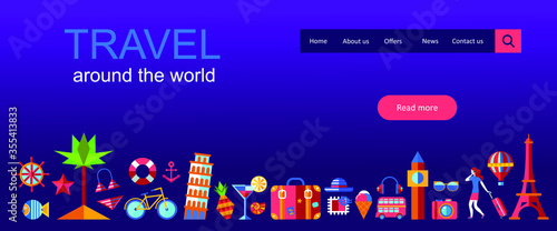 color horizontal vector web banner for travel agency. vector illustration travel concept for landing page, web, ui, banner, flyer, poster, template, background