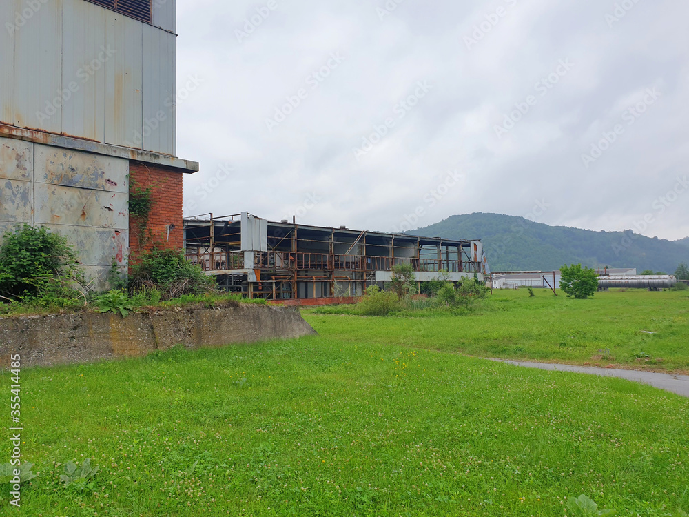 POTOCARI, SREBRENICA, BOSNIA AND HERZEGOVINA - June 01 2020: The place where murdered men and young boys in Potocari, victims of Srebrenica genocide and factory where prisioners were.