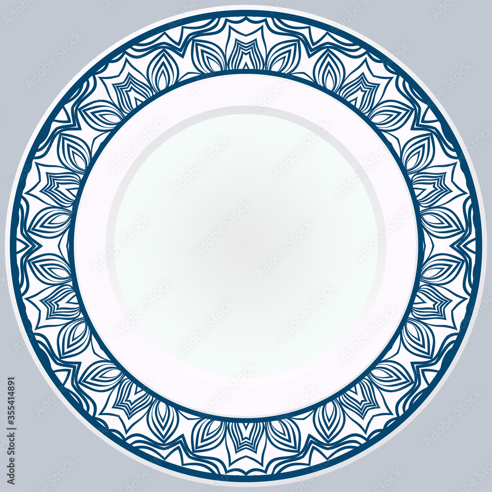 Decorative plate with round ornament in ethnic style. Fashion background with ornate dish. Vector illustration. Decorative plate with round ornament in ethnic style. Fashion background with ornate dish. Vector illustration.