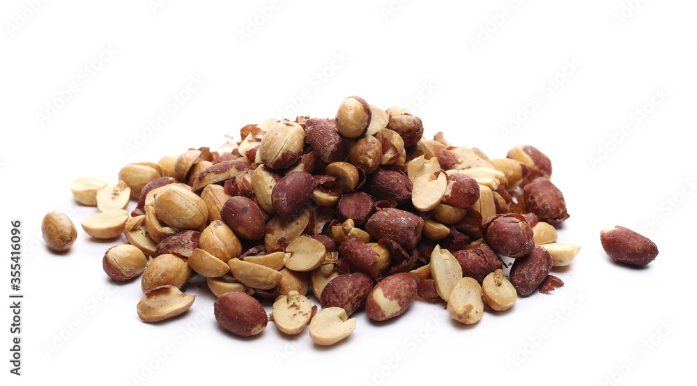 Salted peanuts isolated on white background