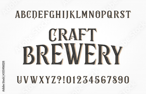 Craft Brewery alphabet font. Vintage handwritten letters and numbers. Stock vector typescript for your typography design.