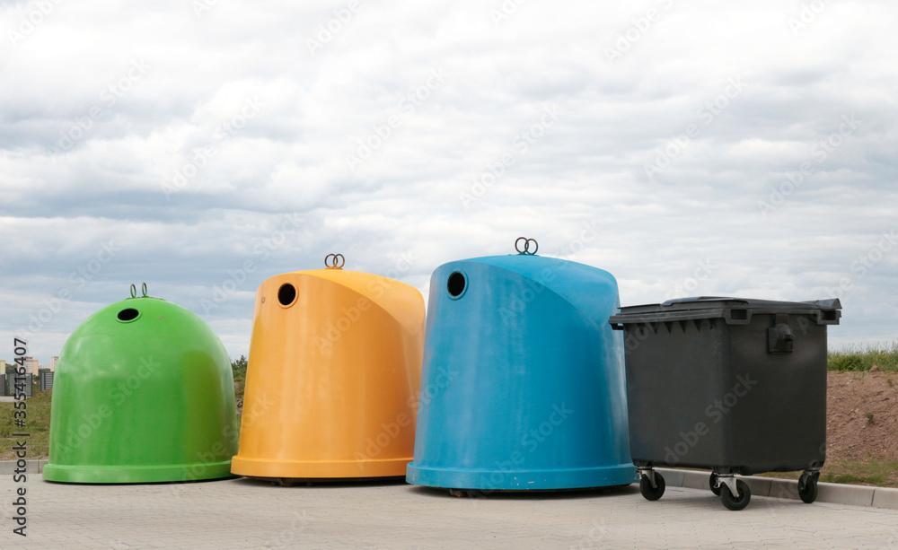 big waste containers: green, yellow, blue and black big waste containers: green, yellow, blue and black