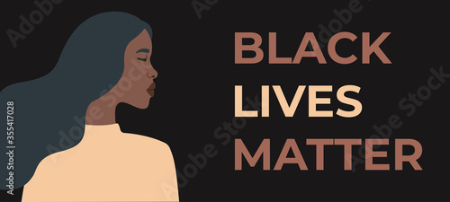 Profile girl protests for her rights, black lives matter. Vector illustration in flat cartoon style on isolated background. 