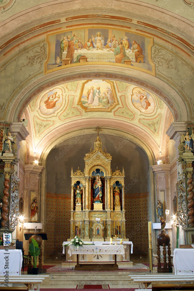 High altar in the parish church of the Visitation of the Virgin Mary in Garesnica, Croatia