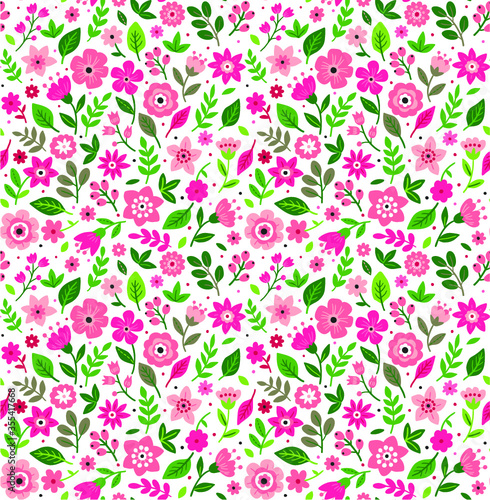 Cute Floral pattern in the small flower.  Ditsy print . Motifs scattered random. Seamless vector texture. Elegant template for fashion prints. Printing with small pink flowers. White background.