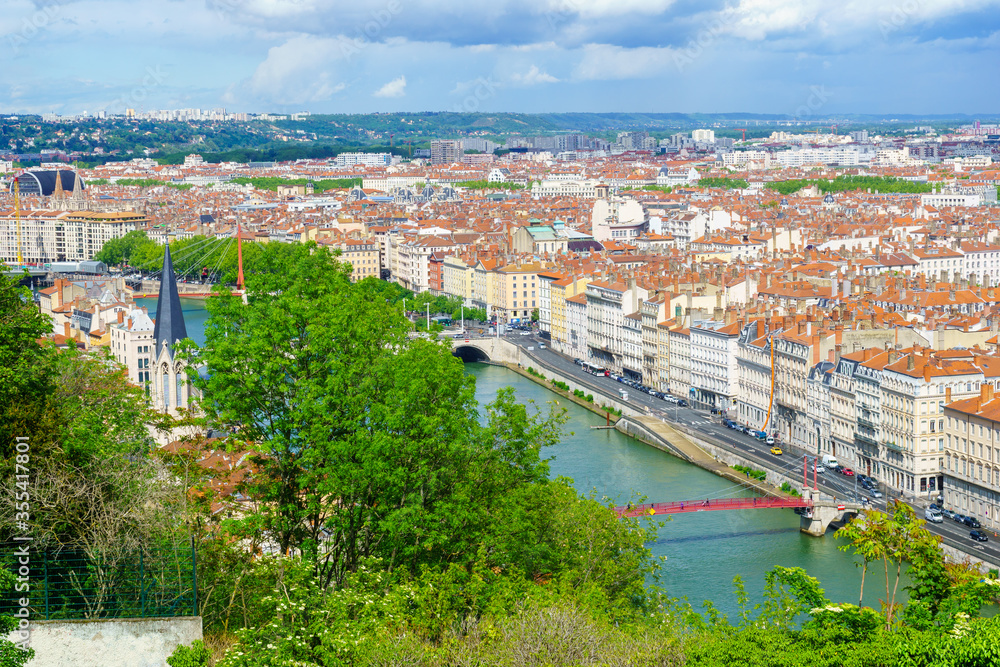 Saone River and city center, from Abbe Larue gardens, Lyon