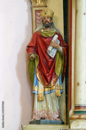 Statue of the saint on the altar of St. Anthony of Padua in the parish church of the Assumption of the Virgin Mary in Pescenica, Croatia
