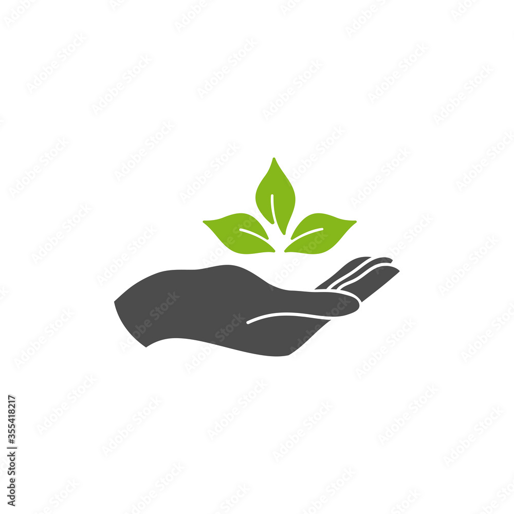 Eco icon. Plant leaf in hand icon. Vector illustration, flat design. Eco icon. Plant leaf in hand icon. Vector illustration, flat design.