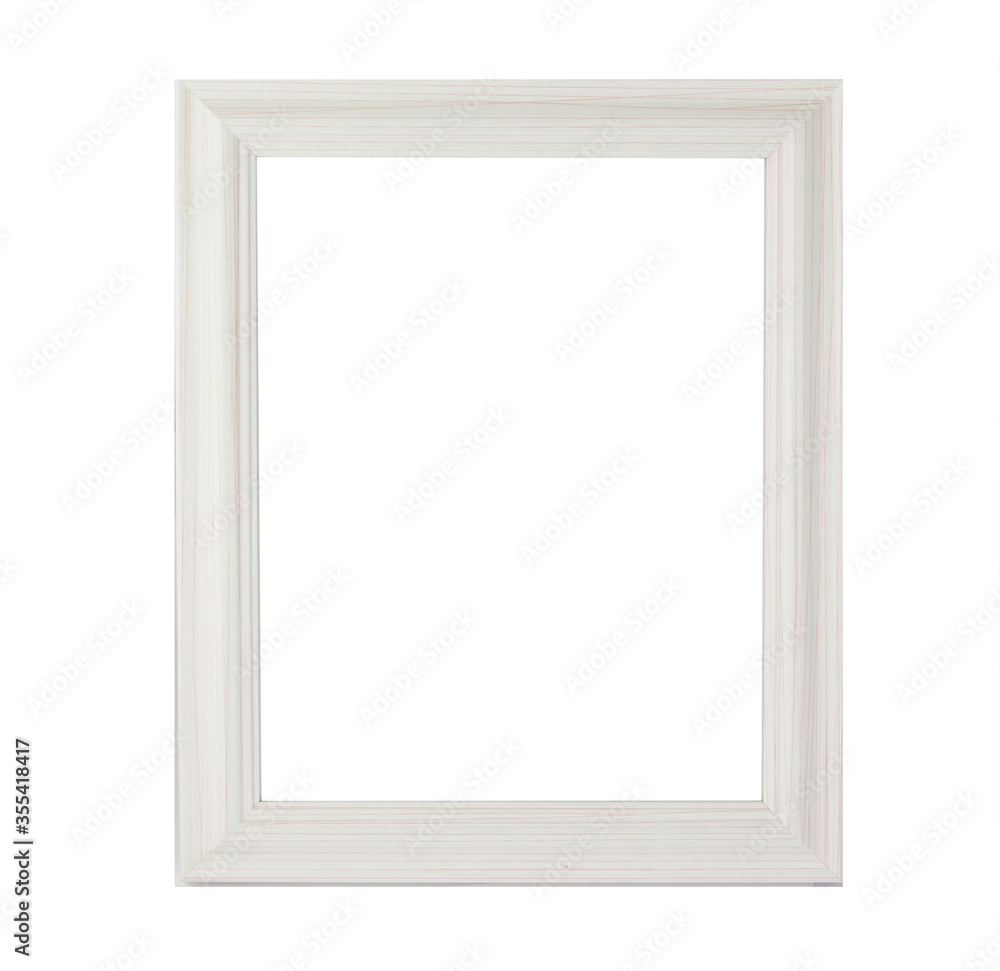 White wooden picture frame Brown wood pattern On a white background White wooden picture frame Brown wood pattern On a white background