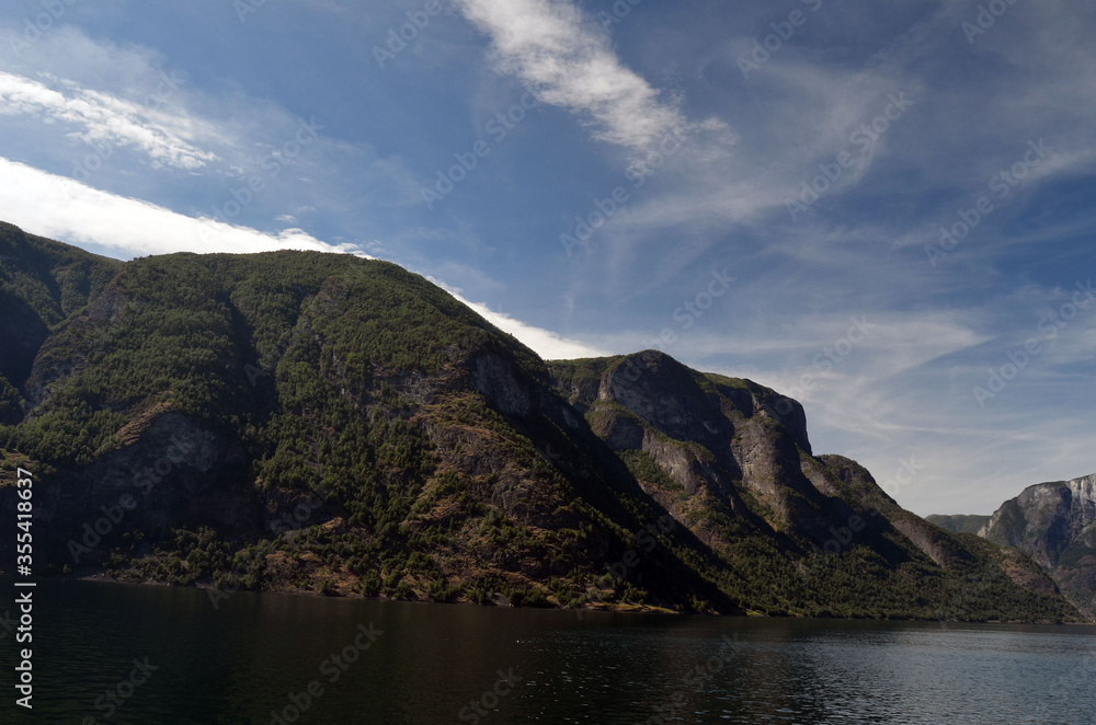 Sognefjord, Norway, Scandinavia. View from the board of Flam - Bergen ferry.