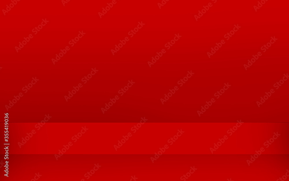 Empty modern red color studio table room background