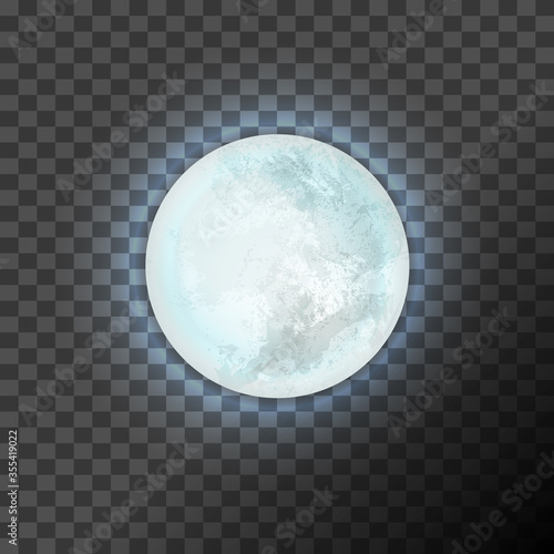 Full blue moon on the dark transparent background