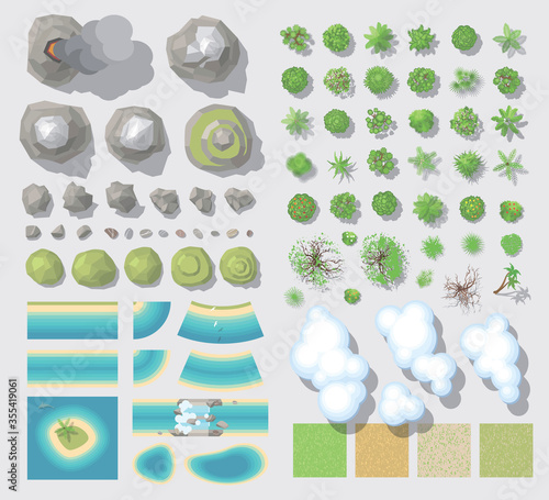 Set of landscape elements. (Top View)
Collection for landscape design, plan, maps. (view from above)