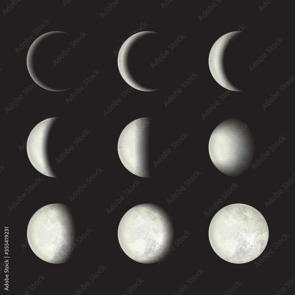 Moon phases on a black background. Vector Illustration, EPS 10.