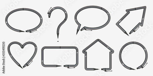 Set borders of distorted pen.
Circle, rectangle, valentine heart, question mark, arrow, house, speech bubble.