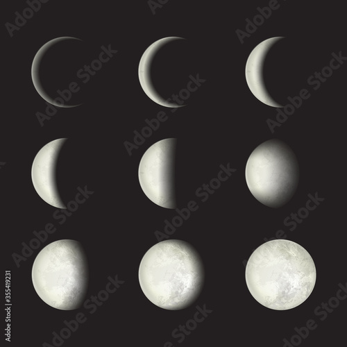 Moon phases on a black background. Vector Illustration, EPS 10.