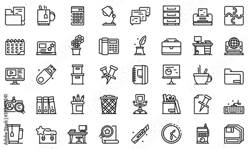 Space organization icons set. Outline set of space organization vector icons for web design isolated on white background