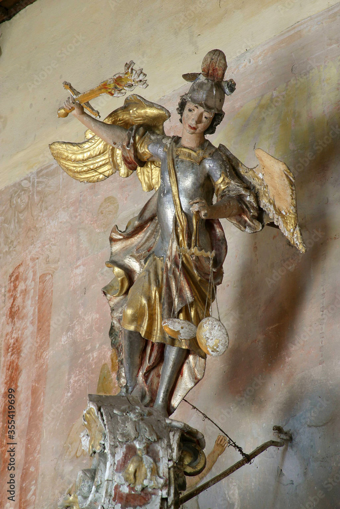 St. Michael, a statue on the pulpit in the parish church of St. Francis Xavier in Vugrovec, Croatia