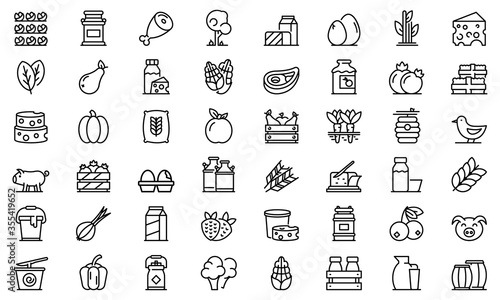 Farm products icons set. Outline set of farm products vector icons for web design isolated on white background