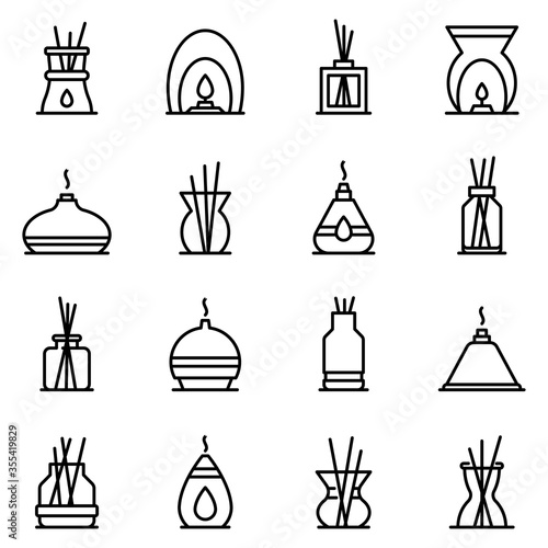 Diffuser icons set. Outline set of diffuser vector icons for web design isolated on white background